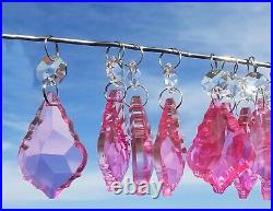 24 Chandelier Pink Leaf Droplets Cut Glass Crystals Christmas Tree Decorations