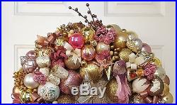 24 Vintage Pink Gold Glass Christmas Ornament Wreath Tree Topper Star Victorian