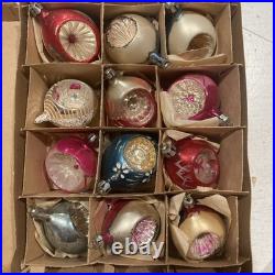 24 Vtg Fantasia Poland Small Indent Glass Christmas Ornaments. NEW OLD STOCK