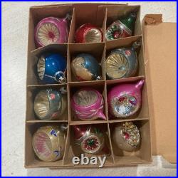 24 Vtg Fantasia Poland Small Indent Glass Christmas Ornaments. NEW OLD STOCK