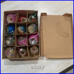24 Vtg Fantasia Poland Small Indent Glass Christmas Ornaments. NEW OLD STOCK