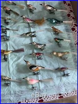 28 Antique Mercury Glass Birds Christmas Ornaments Clip Mint