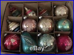 29 Lot Vtg Glass Christmas Ornaments Shiny Brite Stencil In Original box Shapes