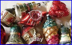 29 Vintage Glass Christmas Tree Ornament Lot Figural Santa Clown Heart House
