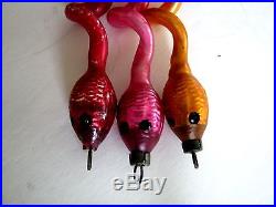 3 Antique Christmas Ornaments, Glass Snakes, Red, Pink, Orange