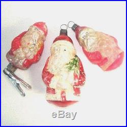 3 Antique German Santa Claus Glass Christmas Ornaments