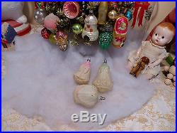 3 Antique Unsilvered Glass Xmas Ornaments Embossed Painted ROSES Feather Tree