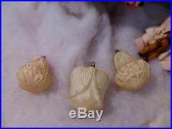 3 Antique Unsilvered Glass Xmas Ornaments Embossed Painted ROSES Feather Tree