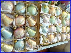 3 Boxes Fancy Victorian Glitter Pastel Glass Xmas Ornaments Easter W Germany Vtg