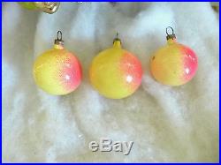 3 Germany Antique Fruit Miniature Peach Feather Tree Glass Xmas Tree Ornaments