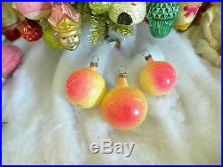 3 Germany Antique Fruit Miniature Peach Feather Tree Glass Xmas Tree Ornaments