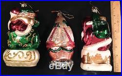 3 RARE Large Vintage MERCURY GLASS SANTA Christmas Ornaments VINTAGE CHRISTMAS