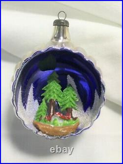 3 VINTAGE ITALY 3D GLASS DIORAMA CHRISTMAS ORNAMENTS With TREES AND VILLAGE SCENE
