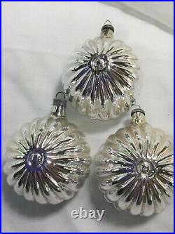 3 VINTAGE ITALY 3D GLASS DIORAMA CHRISTMAS ORNAMENTS With TREES AND VILLAGE SCENE