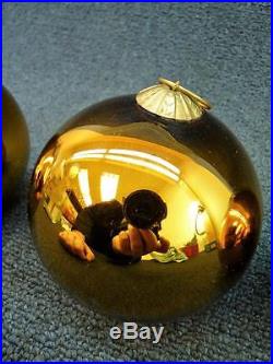 3 Vintage French Kugel Vergo Glass Gold Christmas Ornament with Brass Top 4 (gs)