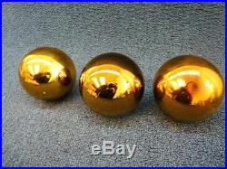 3 Vintage French Kugel Vergo Glass Gold Christmas Ornament with Brass Top 4 (gs)