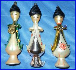 3 Vtg Asian Ladies Figural Glass Xmas Ornaments De Carlini Italian Italy Nice