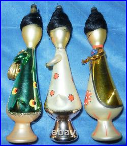 3 Vtg Asian Ladies Figural Glass Xmas Ornaments De Carlini Italian Italy Nice
