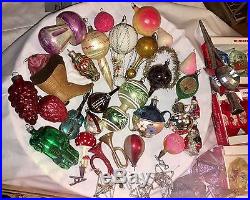 314 VTG CHRISTMAS TREE ORNAMENT LOT GLASS INDENT MICA BELL ANTIQUE FIGURAL L@@k