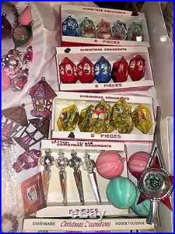 314 VTG CHRISTMAS TREE ORNAMENT LOT GLASS INDENT MICA BELL ANTIQUE FIGURAL L@@k