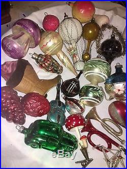 314 VTG CHRISTMAS TREE ORNAMENT LOT GLASS INDENT MICA BELL ANTIQUE FIGURAL L@@k