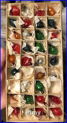 33 Antique Figural German Glass Miniature Feather Tree Christmas Ornaments & Box