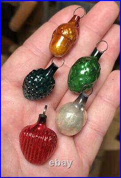 33 Antique Figural German Glass Miniature Feather Tree Christmas Ornaments & Box