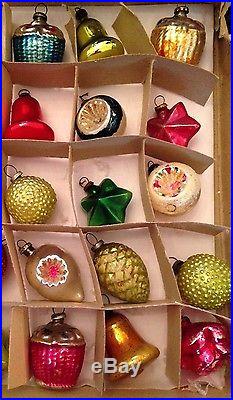 35 Antique Miniature Mini Feather Tree Japan Embossed Glass Xmas Ornament BOX