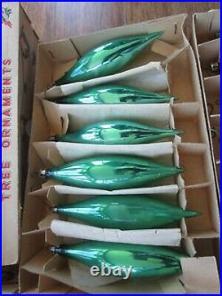 38 Vintage Green & Pink Glass Teardrop Oblong Christmas Ornaments Boxed