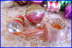 4 1900 Blown Glass Xmas Ornaments Embossed Bird Dbl Indent Icicle Bell Balloon