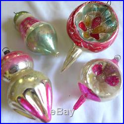 4 Antique Fancy Shapes Indent Finial Germany Unsilver Blown Glass Xmas Ornament