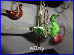 4 Blown RARE Vintage Christmas OrnamentMercury Glass Peacock Birds Wire