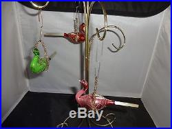 4 Blown RARE Vintage Christmas OrnamentMercury Glass Peacock Birds Wire