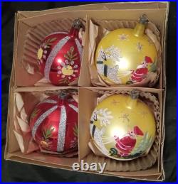 4 Jumbo Fantasia Brand Poland Ornaments In Original Box Incl Santa In Sleigh