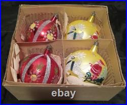4 Jumbo Fantasia Brand Poland Ornaments In Original Box Incl Santa In Sleigh