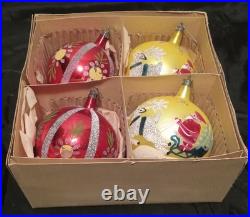 4 Jumbo Fantasia Brand Poland Ornaments In Original Box Incl Santa In Sleigh