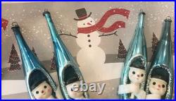 4 Snowman Blue Mercury Glass Teardrop Christmas Ornament Diorama Japan Vintage 4 Snowman Blue Mercury Glass Teardrop Christmas Ornament Diorama Japan Vintage