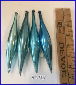4 Snowman Blue Mercury Glass Teardrop Christmas Ornament Diorama Japan Vintage 4 Snowman Blue Mercury Glass Teardrop Christmas Ornament Diorama Japan Vintage