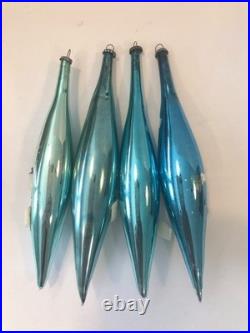 4 Snowman Blue Mercury Glass Teardrop Christmas Ornament Diorama Japan Vintage 4 Snowman Blue Mercury Glass Teardrop Christmas Ornament Diorama Japan Vintage
