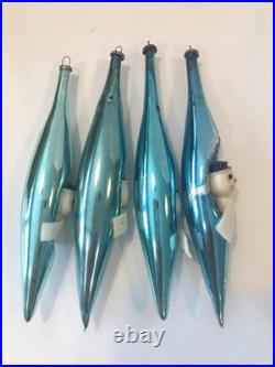 4 Snowman Blue Mercury Glass Teardrop Christmas Ornament Diorama Japan Vintage 4 Snowman Blue Mercury Glass Teardrop Christmas Ornament Diorama Japan Vintage