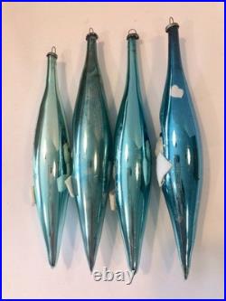 4 Snowman Blue Mercury Glass Teardrop Christmas Ornament Diorama Japan Vintage 4 Snowman Blue Mercury Glass Teardrop Christmas Ornament Diorama Japan Vintage