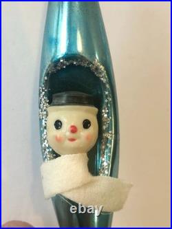4 Snowman Blue Mercury Glass Teardrop Christmas Ornament Diorama Japan Vintage 4 Snowman Blue Mercury Glass Teardrop Christmas Ornament Diorama Japan Vintage