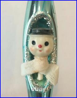 4 Snowman Blue Mercury Glass Teardrop Christmas Ornament Diorama Japan Vintage 4 Snowman Blue Mercury Glass Teardrop Christmas Ornament Diorama Japan Vintage