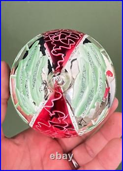 4 VTG Poland Painted Jumbo Glass Teardrop Christmas Ornaments Santa Bell 5.5'