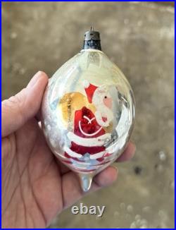 4 Vintage Handpainted SANTA FLOWER Lg Lemon Teardrop Christmas Ornaments Poland