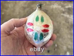 4 Vintage Handpainted SANTA FLOWER Lg Lemon Teardrop Christmas Ornaments Poland