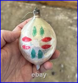 4 Vintage Handpainted SANTA FLOWER Lg Lemon Teardrop Christmas Ornaments Poland