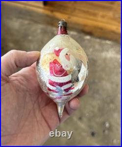 4 Vintage Handpainted SANTA FLOWER Lg Lemon Teardrop Christmas Ornaments Poland