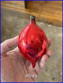 4 Vintage Handpainted SANTA FLOWER Lg Lemon Teardrop Christmas Ornaments Poland