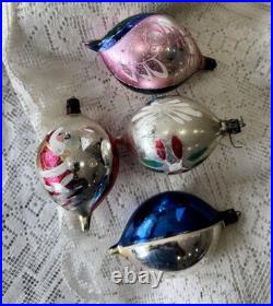 4 Vintage Handpainted SANTA FLOWER Lg Lemon Teardrop Christmas Ornaments Poland
